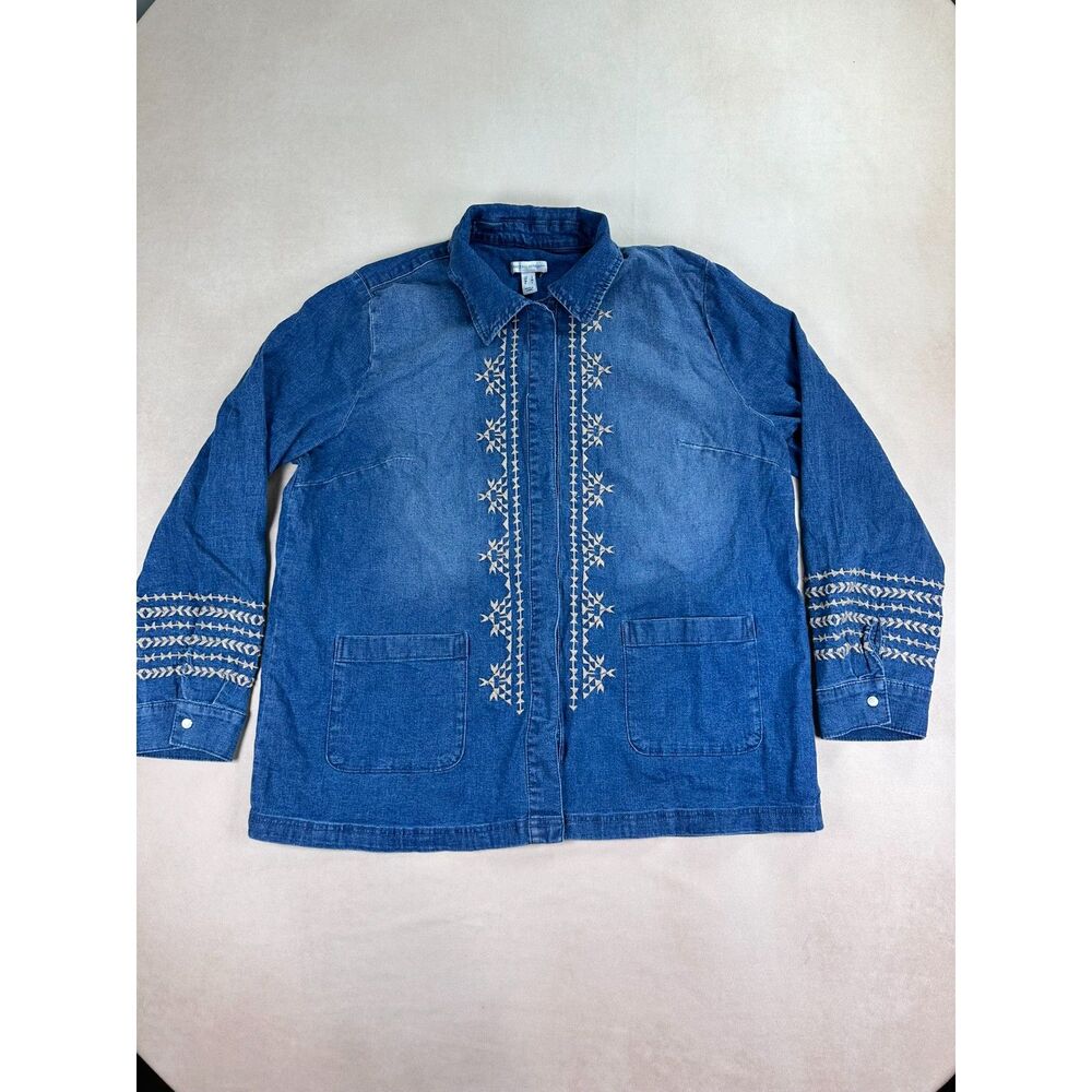 Canyon Retreat Denim Shacket Womens M Embroidered Western Boho Blue Jean Jacket